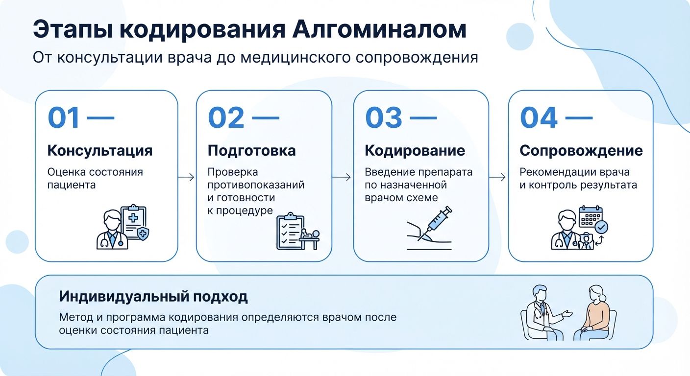 Кодирование препаратом «Алгоминал» в Снежинске инфографика